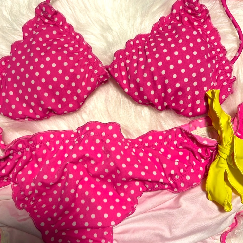 Victoria's Secret Pink and Yellow polka dot Bikini set with Ruched Design M/L - Picture 12 of 12